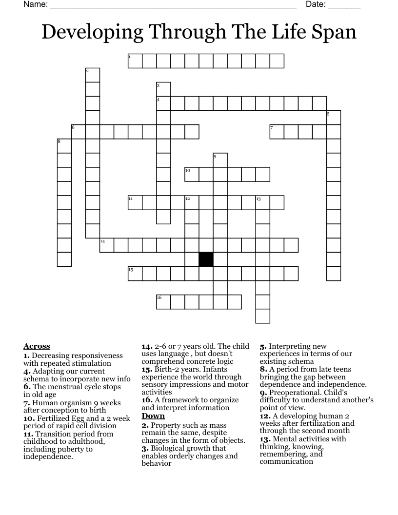 Developing Through The Life Span Crossword