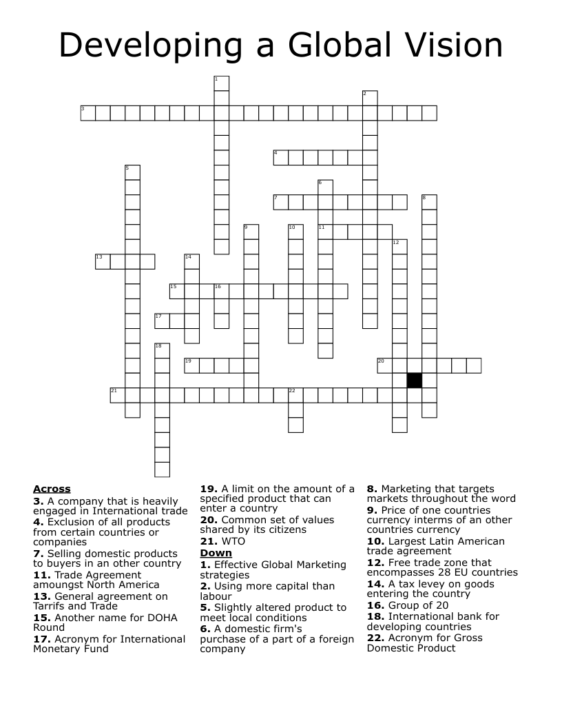 Developing a Global Vision Crossword