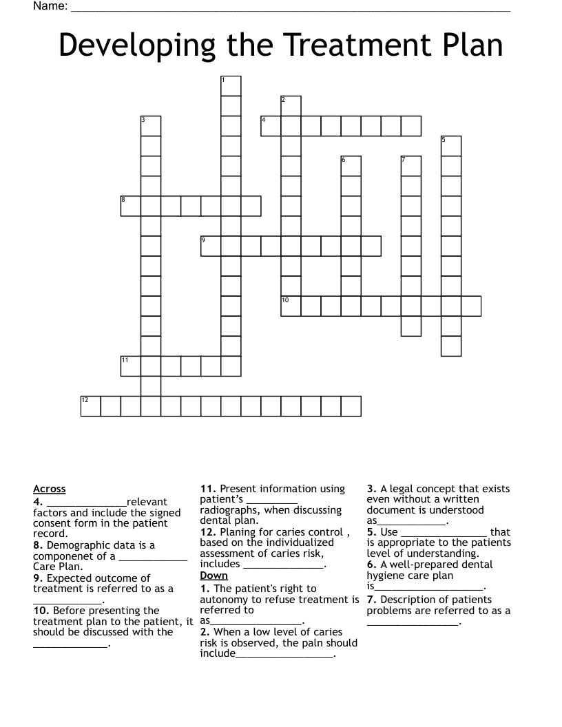Developing the Treatment Plan Crossword