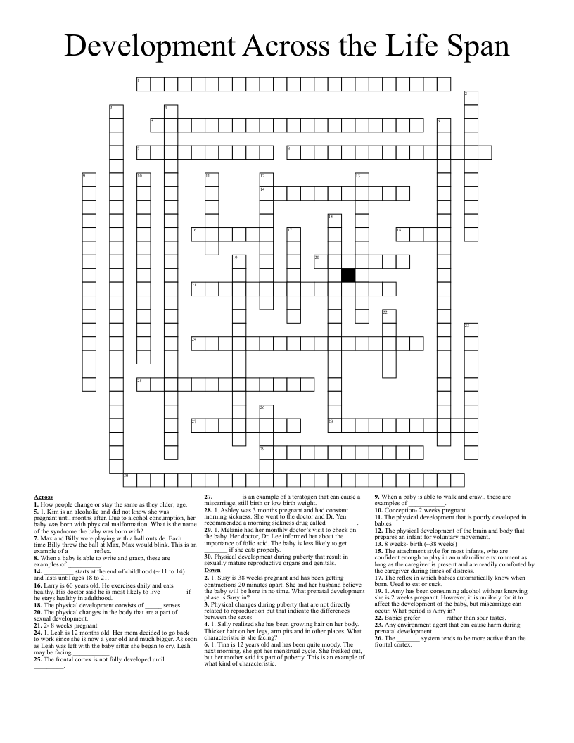Development Across the Life Span  Crossword