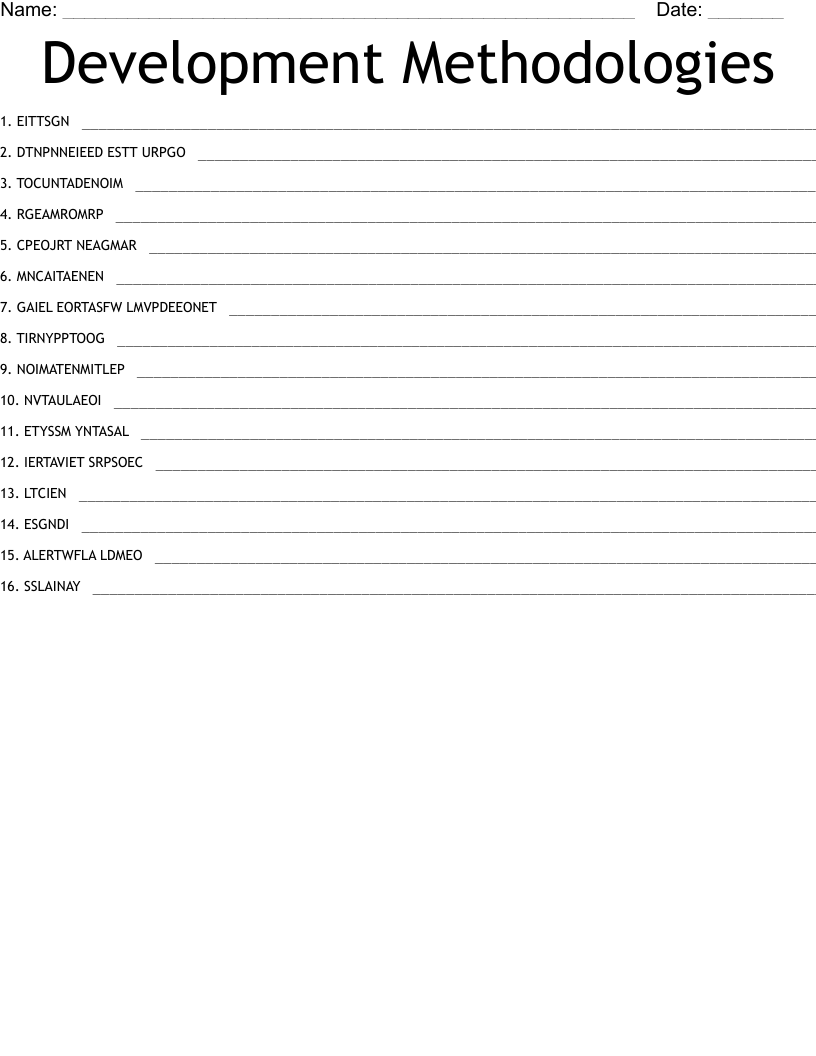 Development Methodologies Word Scramble