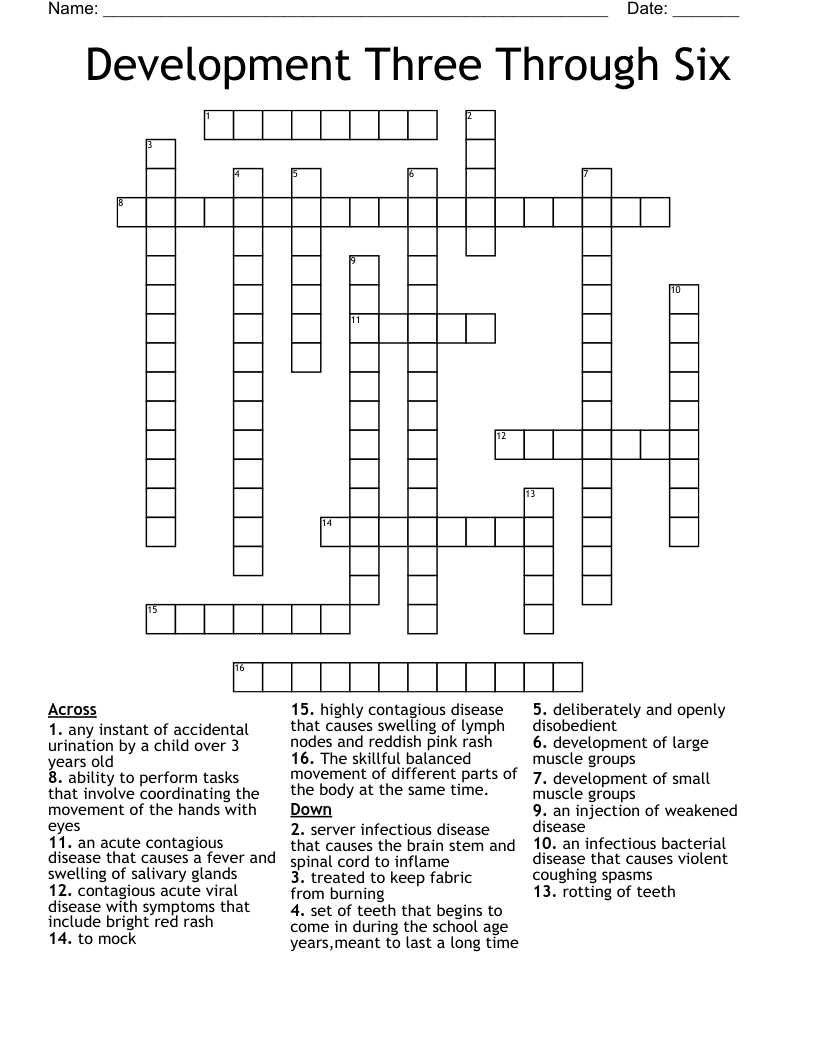 Development Three Through Six Crossword