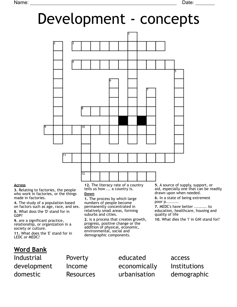 Development - concepts Crossword