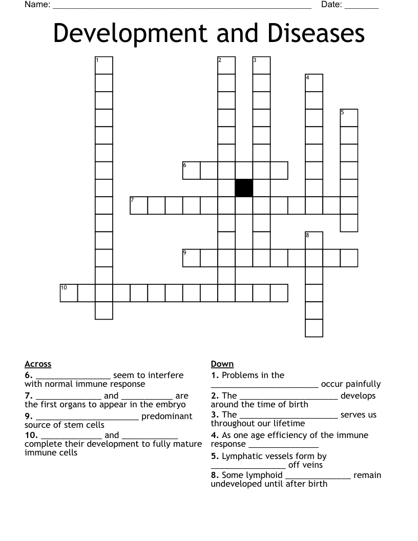 Development and Diseases Crossword