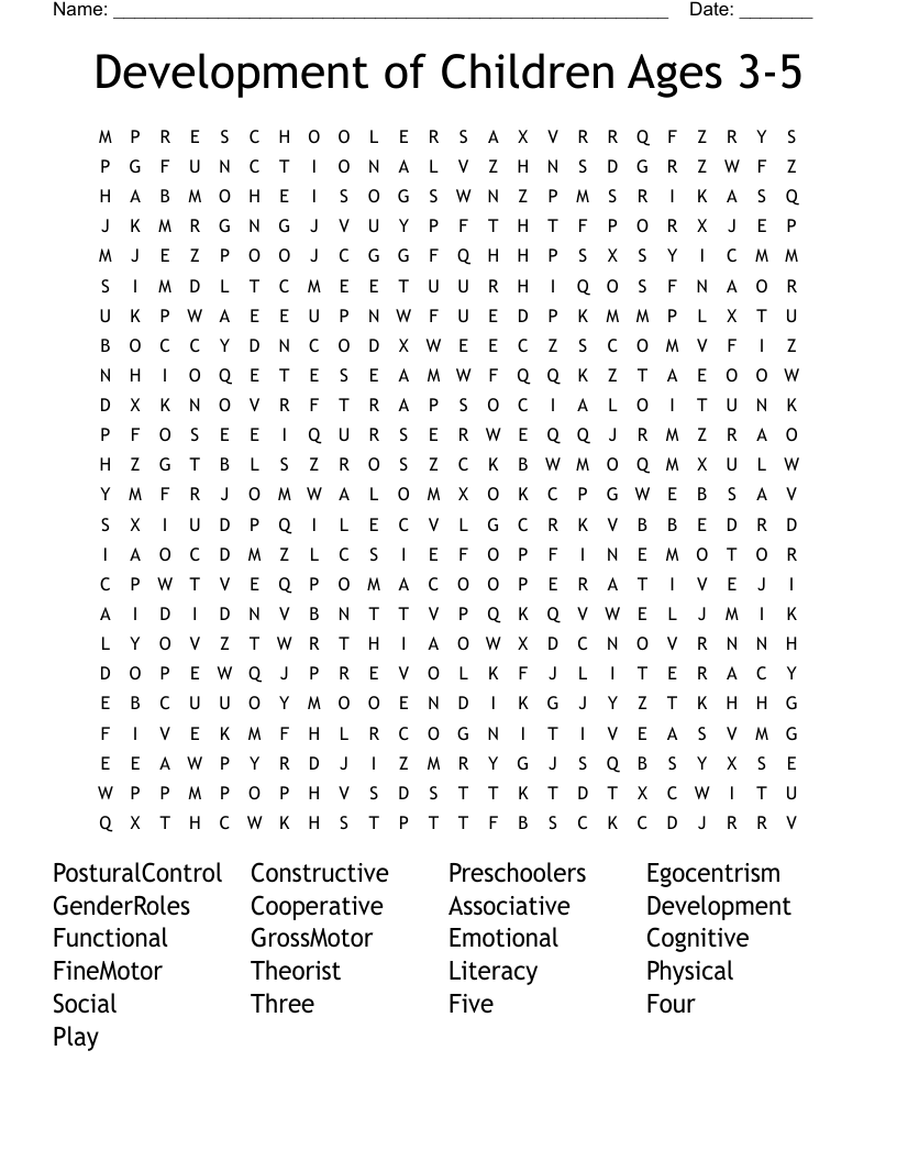 Development of Children Ages 3-5 Word Search