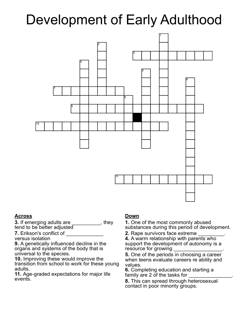 Development of Early Adulthood Crossword
