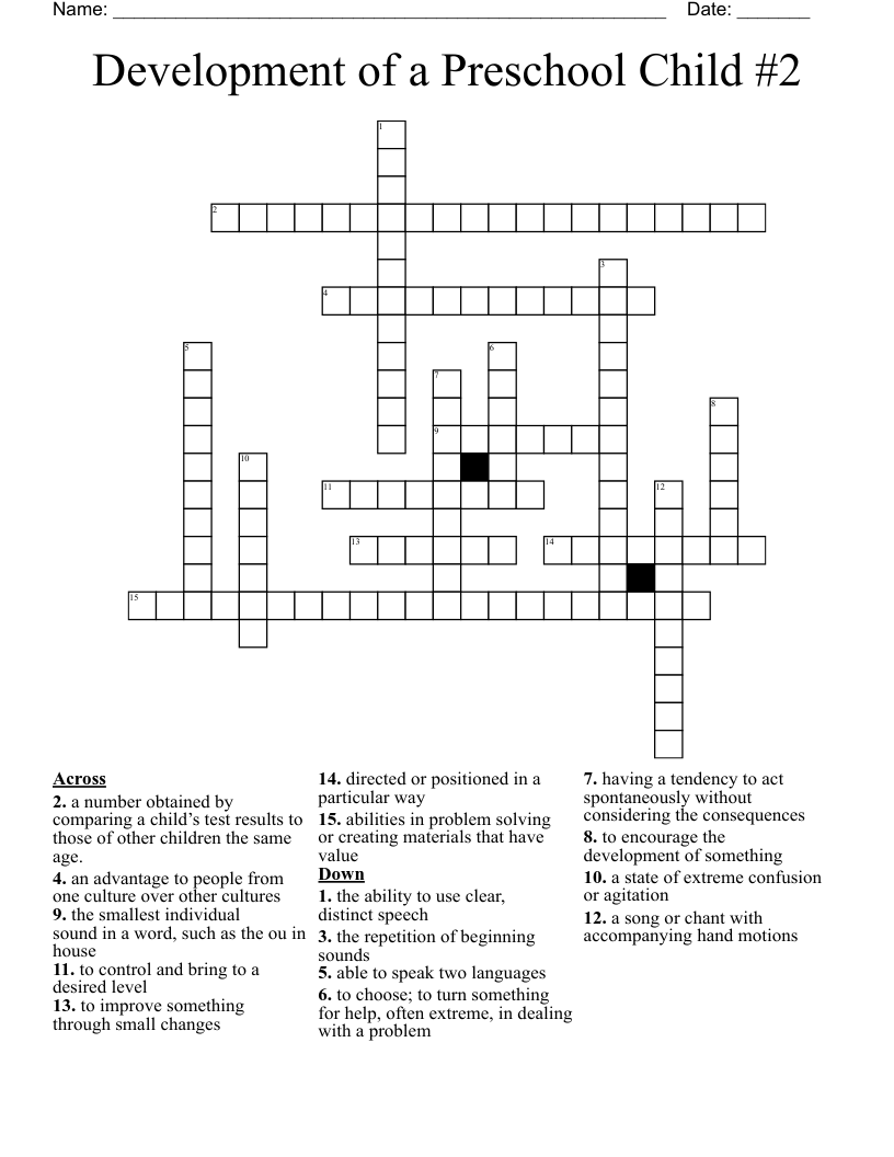 Development of a Preschool Child #2 Crossword