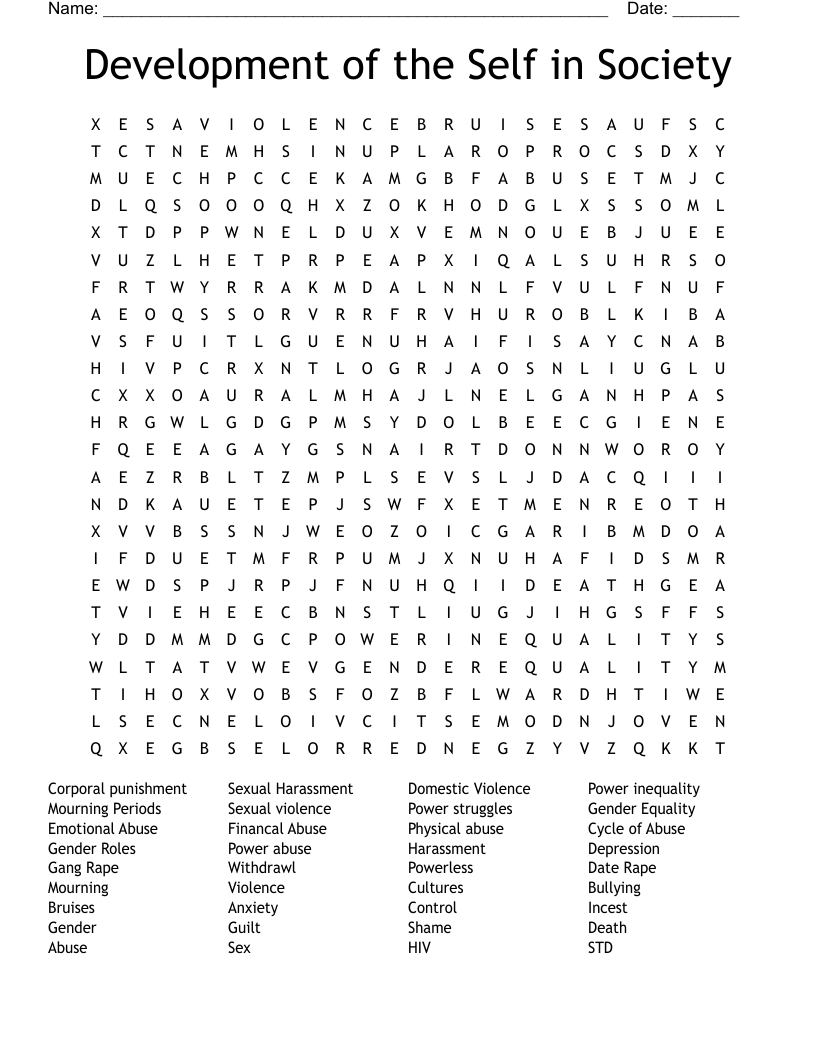 Development of the Self in Society Word Search