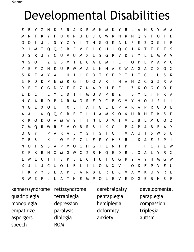 Developmental Disabilities Word Search
