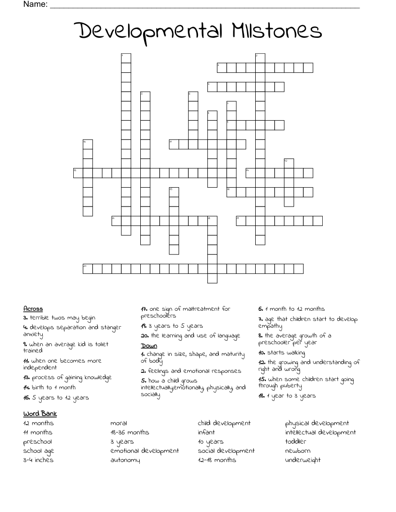 Developmental MIlstones Crossword
