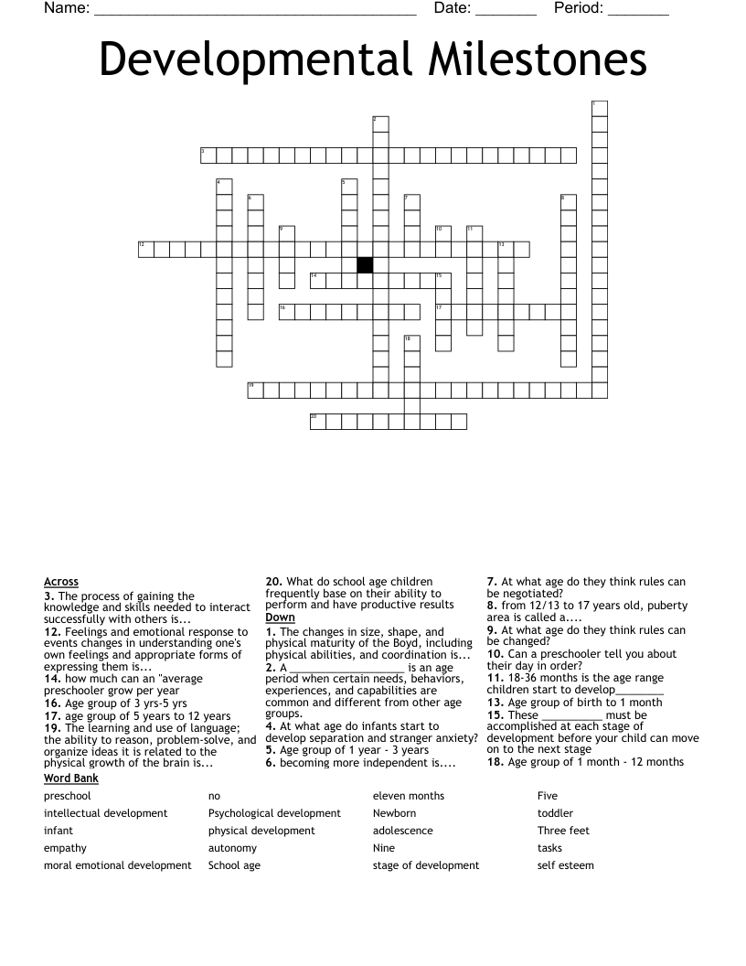Developmental Milestones Crossword