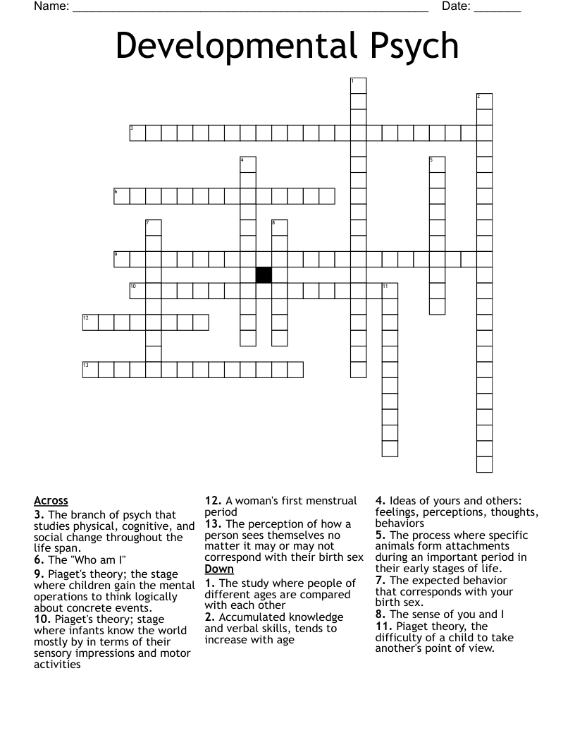 Developmental Psych Crossword