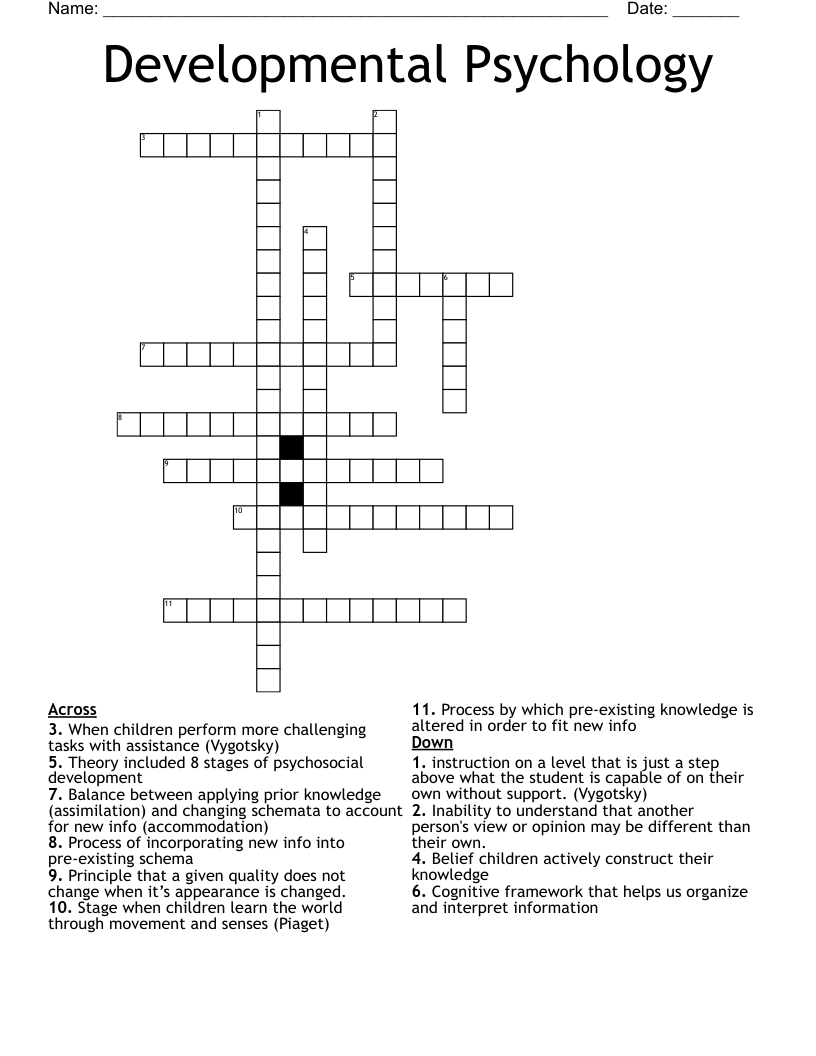 Developmental Psychology Crossword