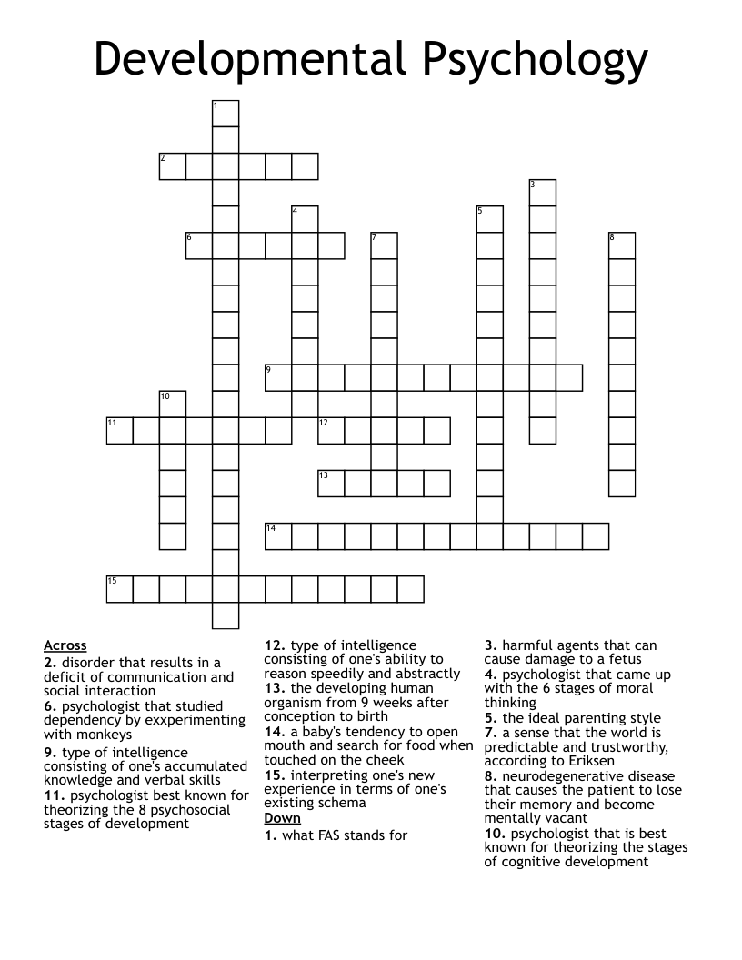 Developmental Psychology Crossword