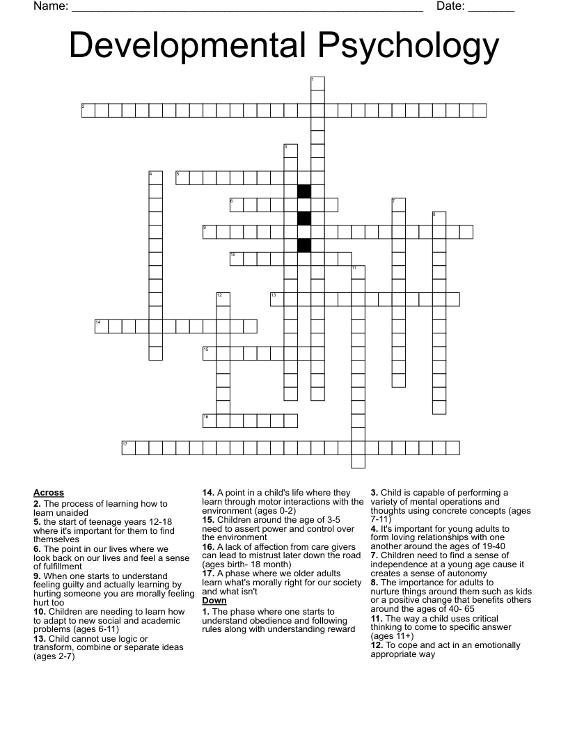 Developmental Psychology Crossword