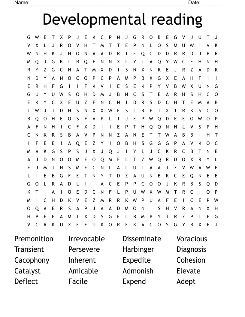 Developmental reading  Word Search