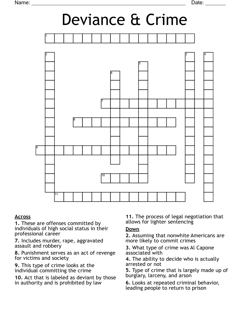 Deviance & Crime  Crossword