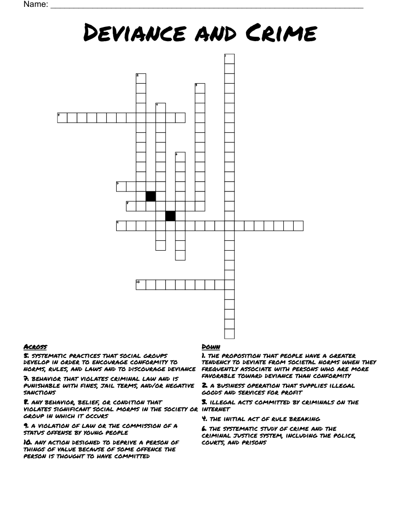 Deviance and Crime Crossword