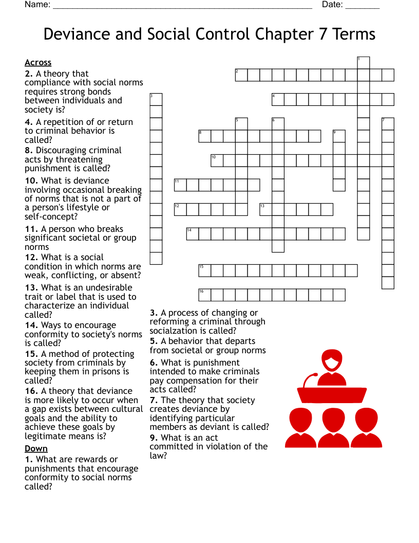 Deviance and Social Control Chapter 7 Terms Crossword