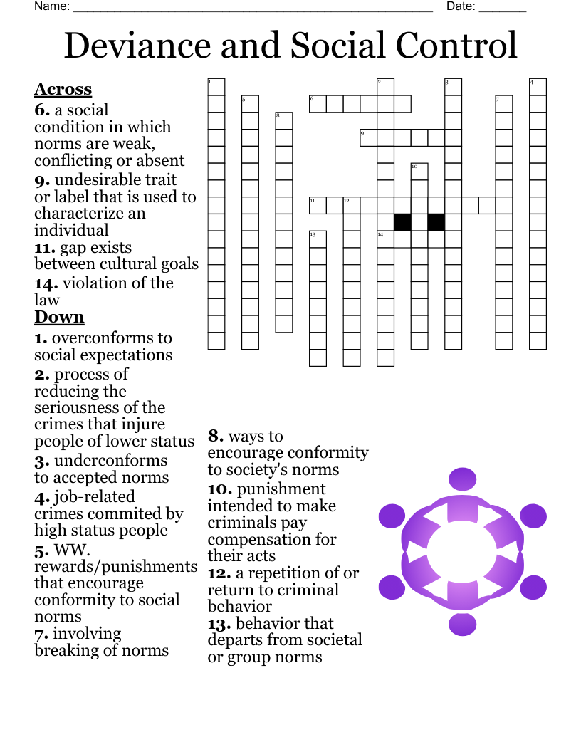 Deviance and Social Control Crossword