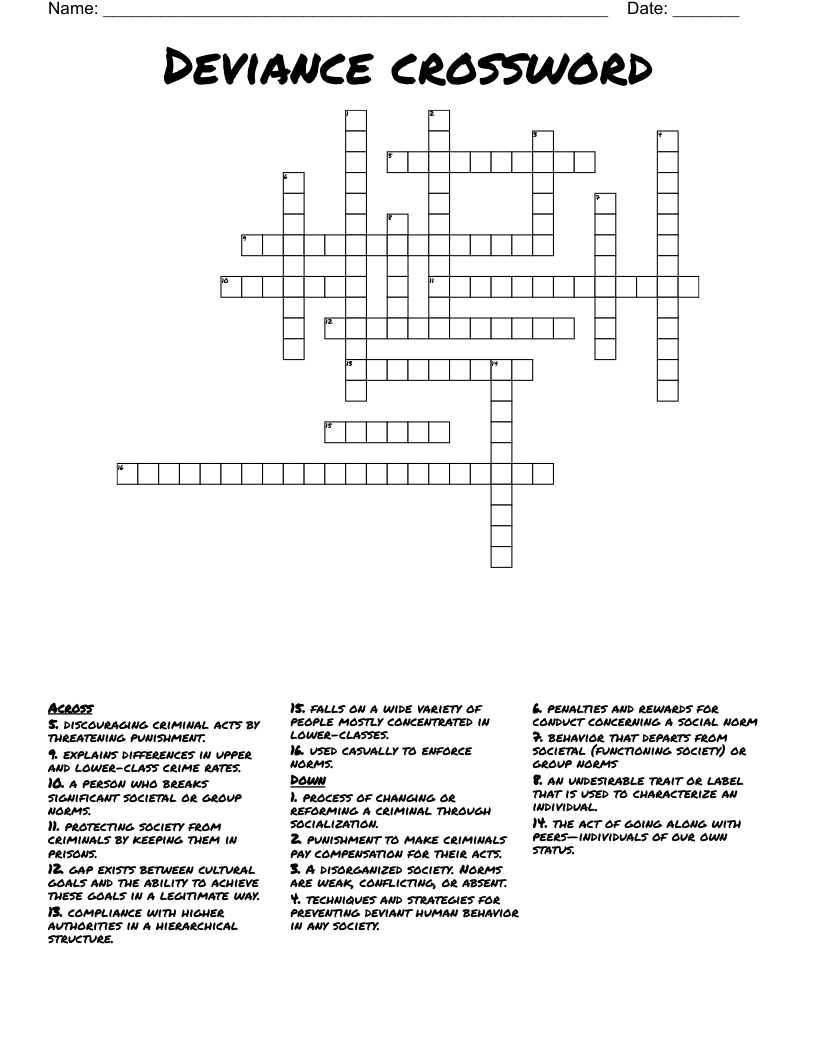 Deviance crossword 