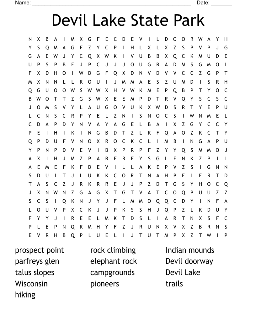 Devil Lake State Park Word Search