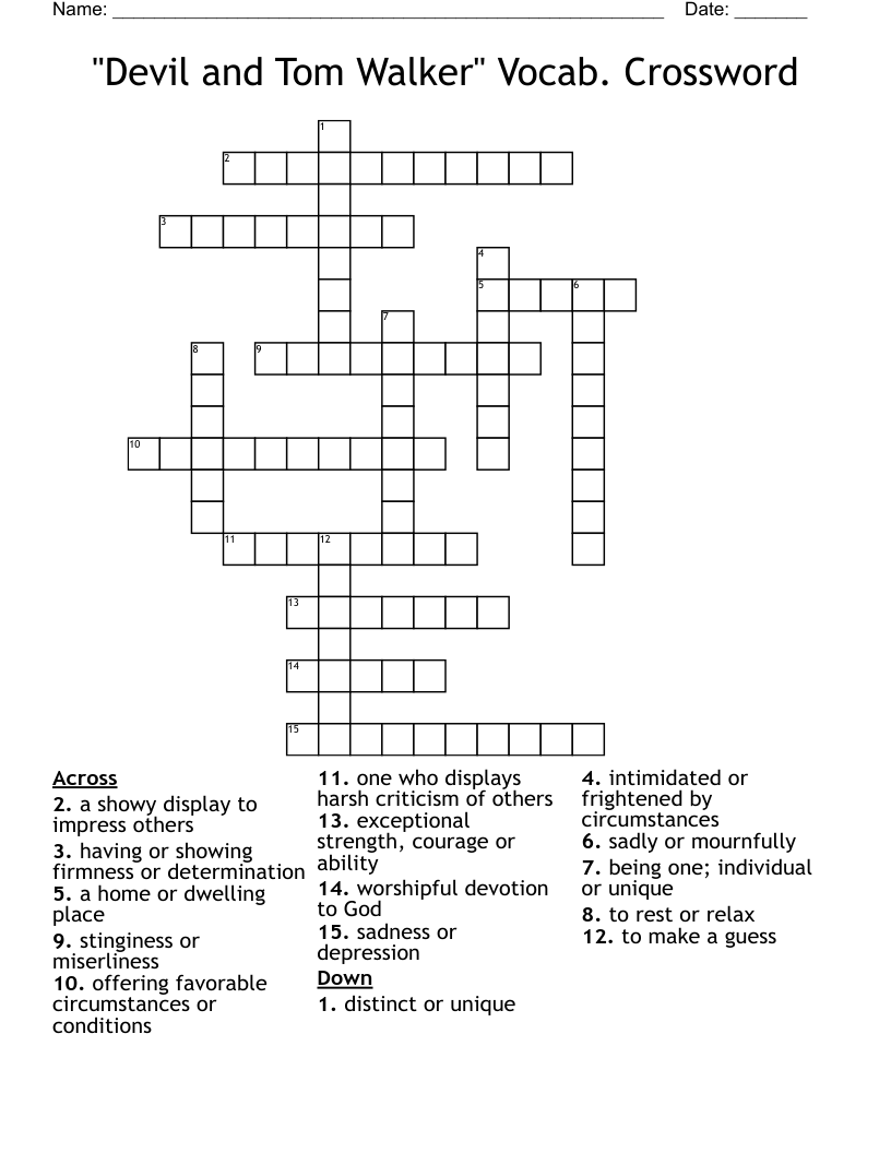 "Devil and Tom Walker" Vocab. Crossword