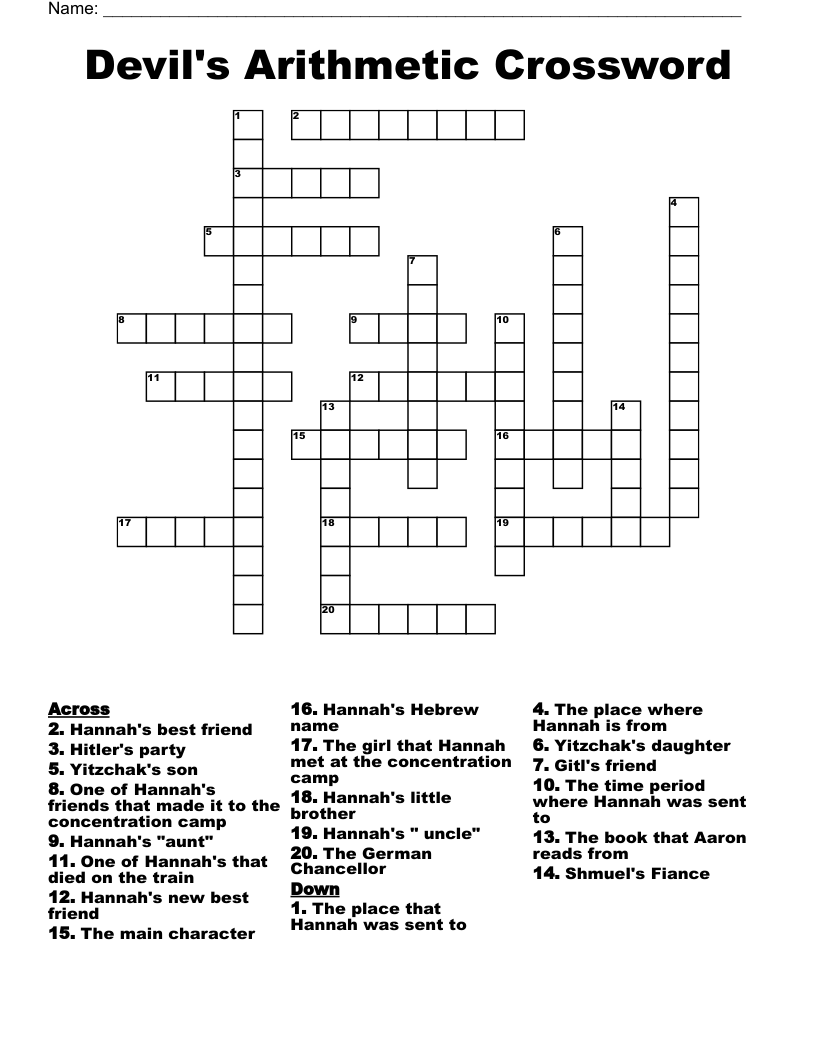 Devil's Arithmetic Crossword