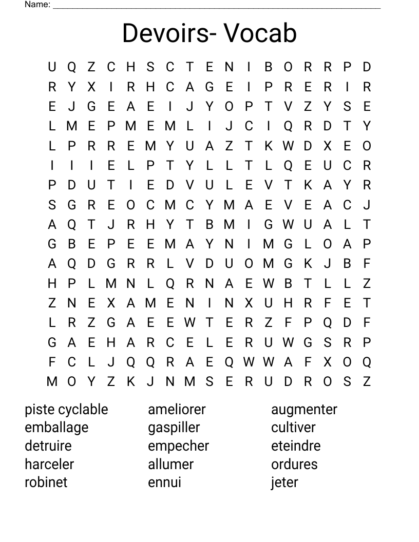 Devoirs- Vocab Word Search