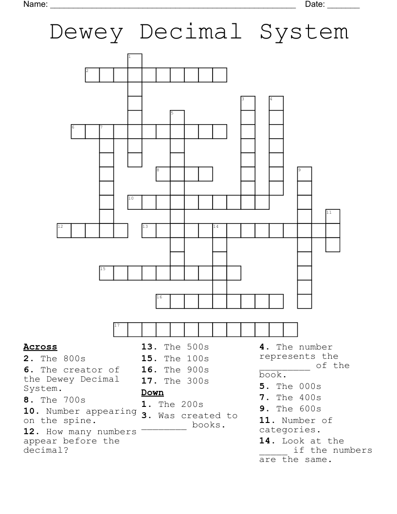 Dewey Decimal System Crossword