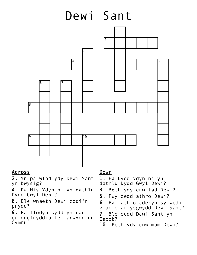 Dewi Sant Crossword