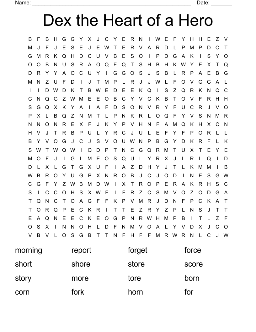 Dex the Heart of a Hero Word Search