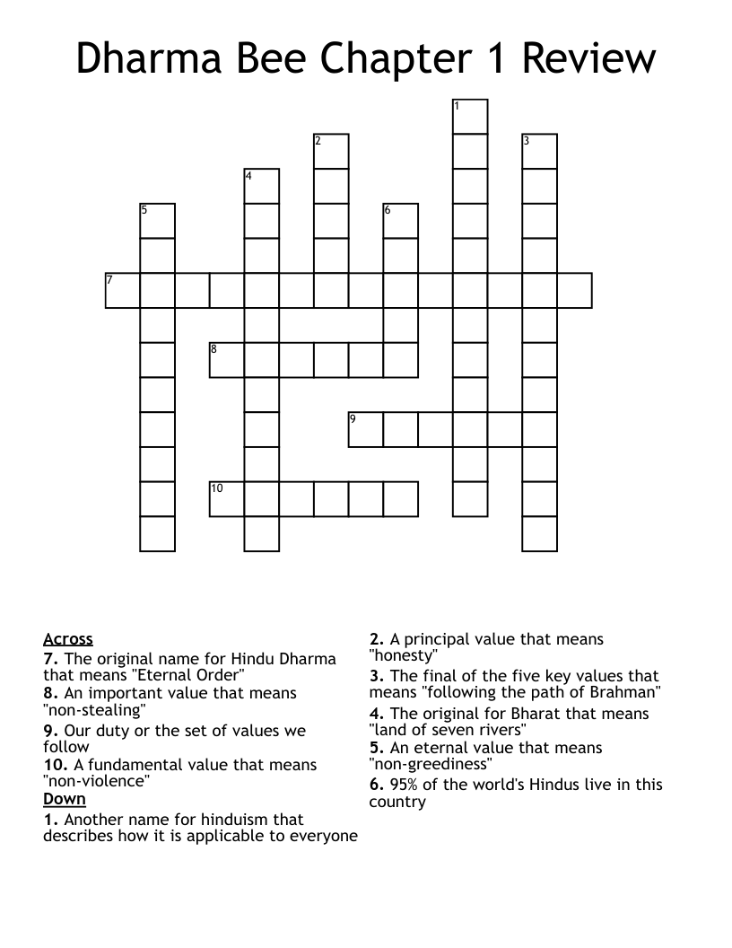 Dharma Bee Chapter 1 Review Crossword