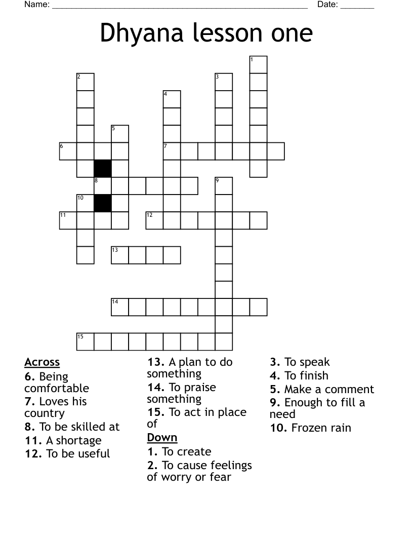 Dhyana lesson one Crossword