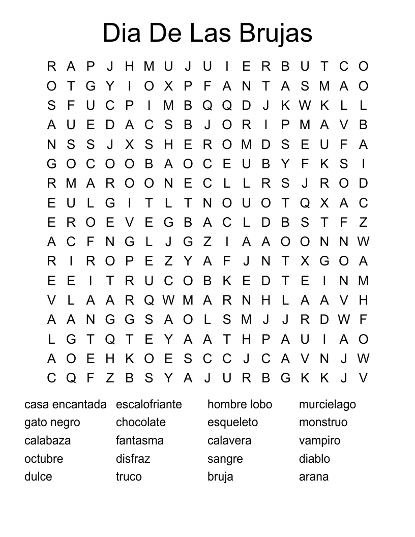 Dia De Las Brujas Word Search