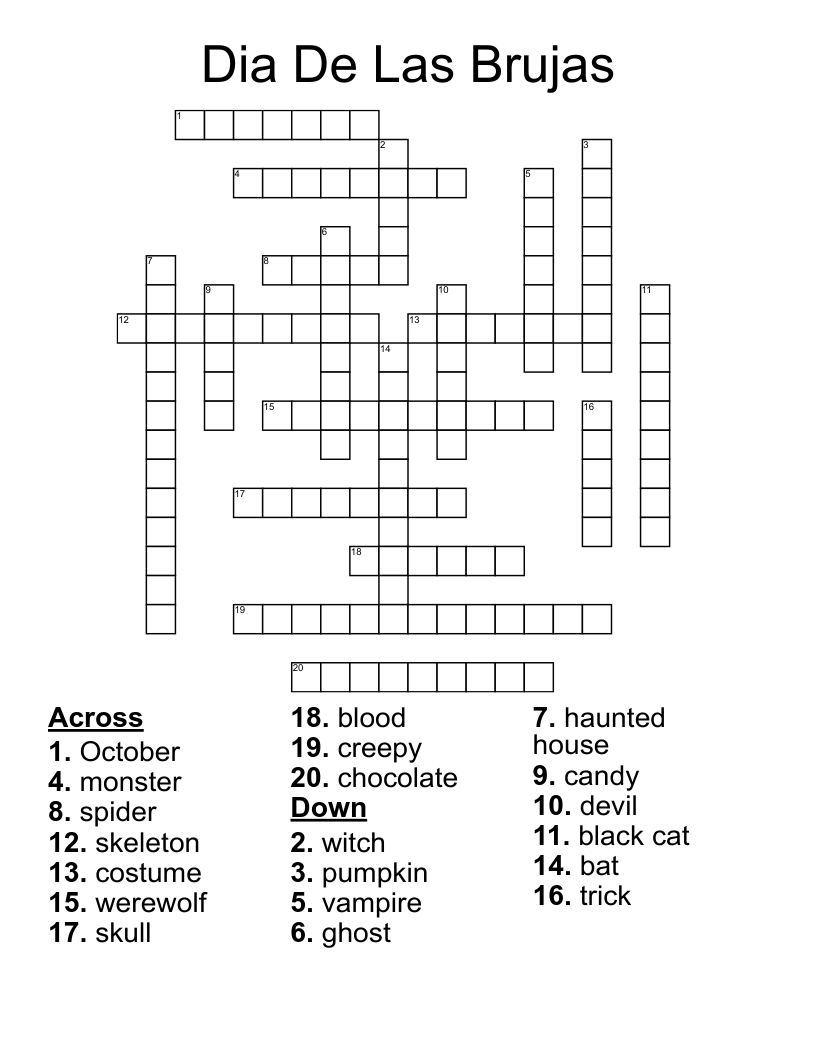 Dia De Las Brujas Crossword