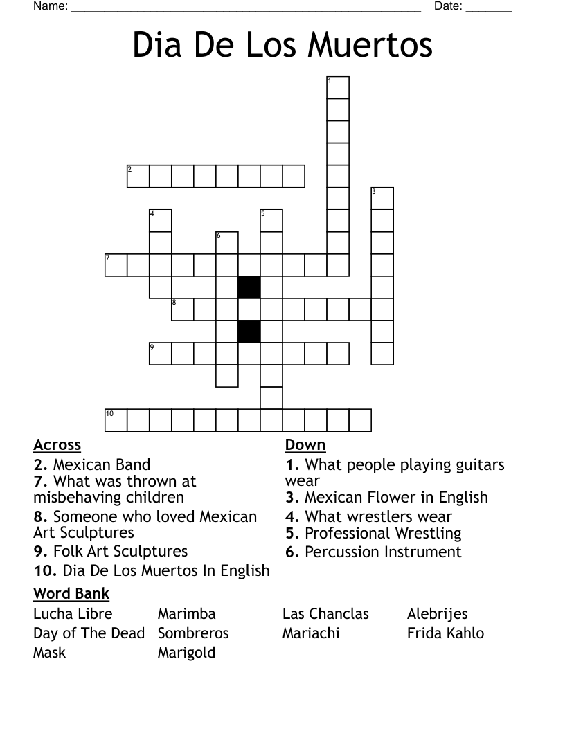 Dia De Los Muertos Crossword