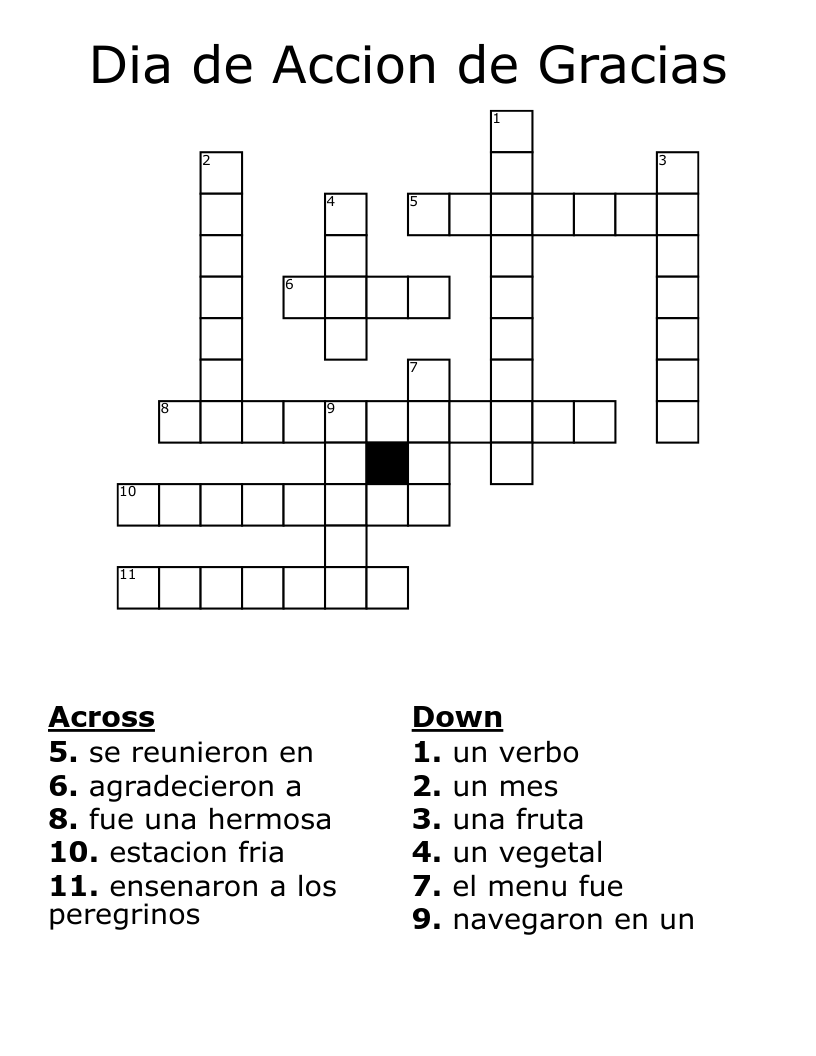Dia de Accion de Gracias Crossword
