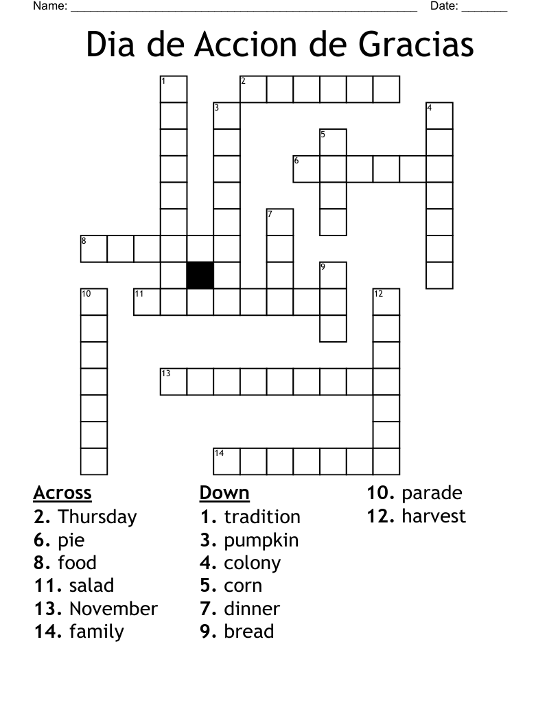 Dia de Accion de Gracias Crossword