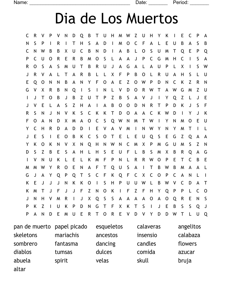 Dia de Los Muertos Word Search