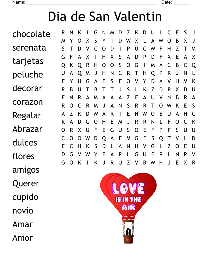 Dia de San Valentin Word Search