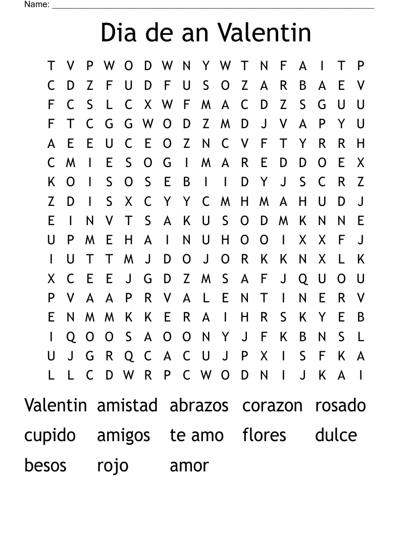 Dia de an Valentin Word Search