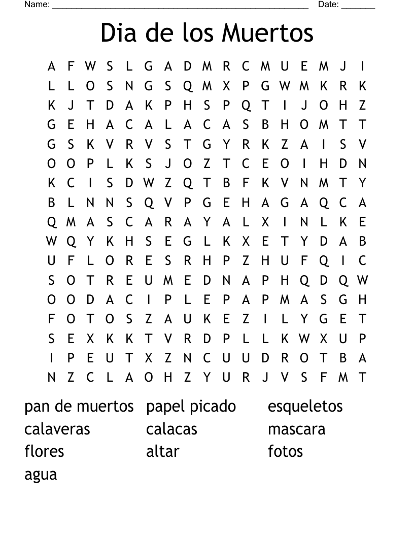 Dia de los Muertos Word Search