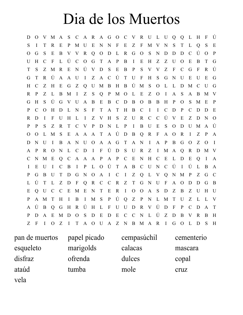 Dia de los Muertos Word Search