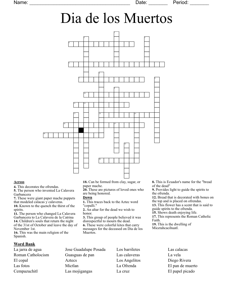 Dia de los Muertos Crossword