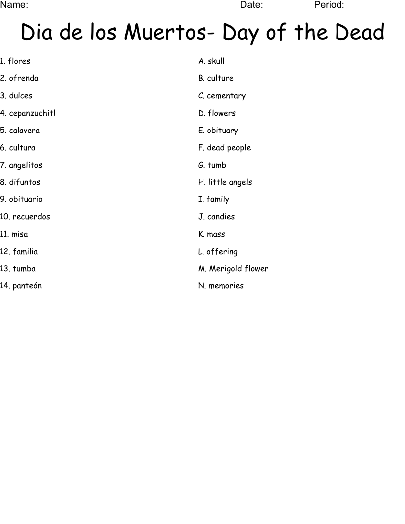Dia de los Muertos- Day of the Dead Worksheet