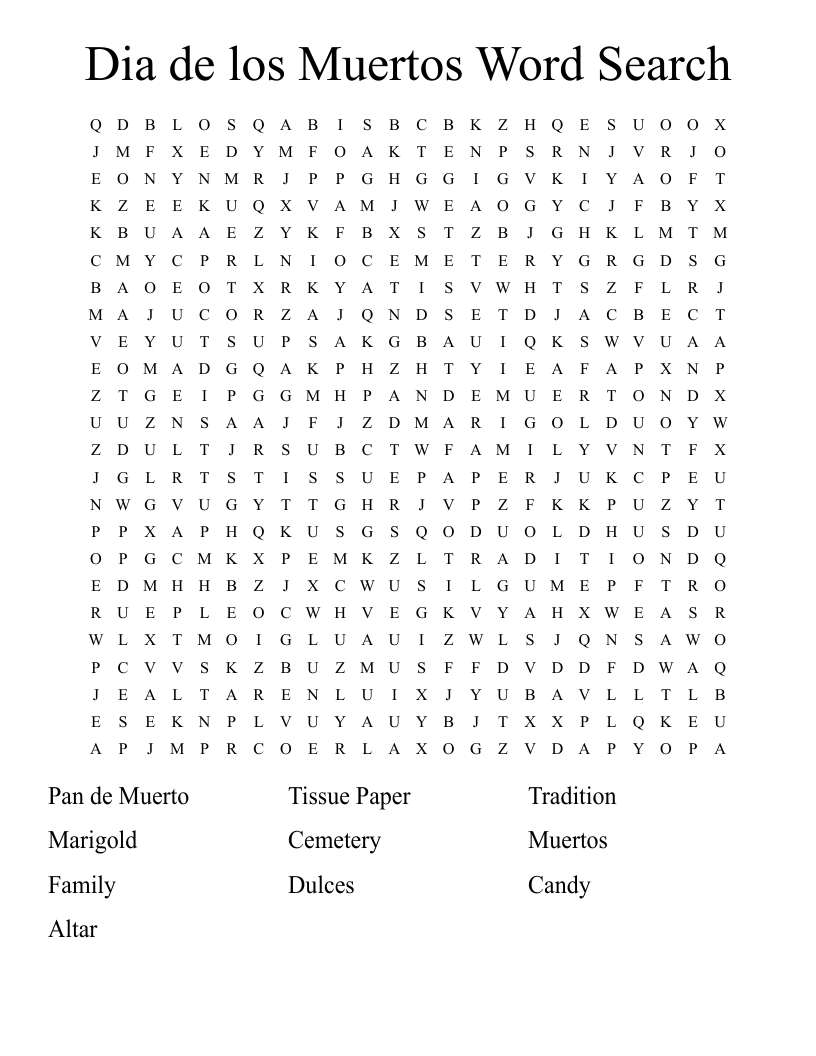 Dia de los Muertos Word Search