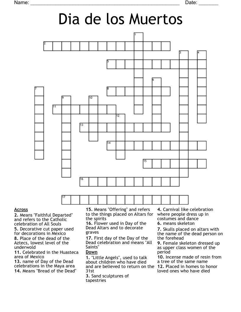 Dia de los Muertos  Crossword