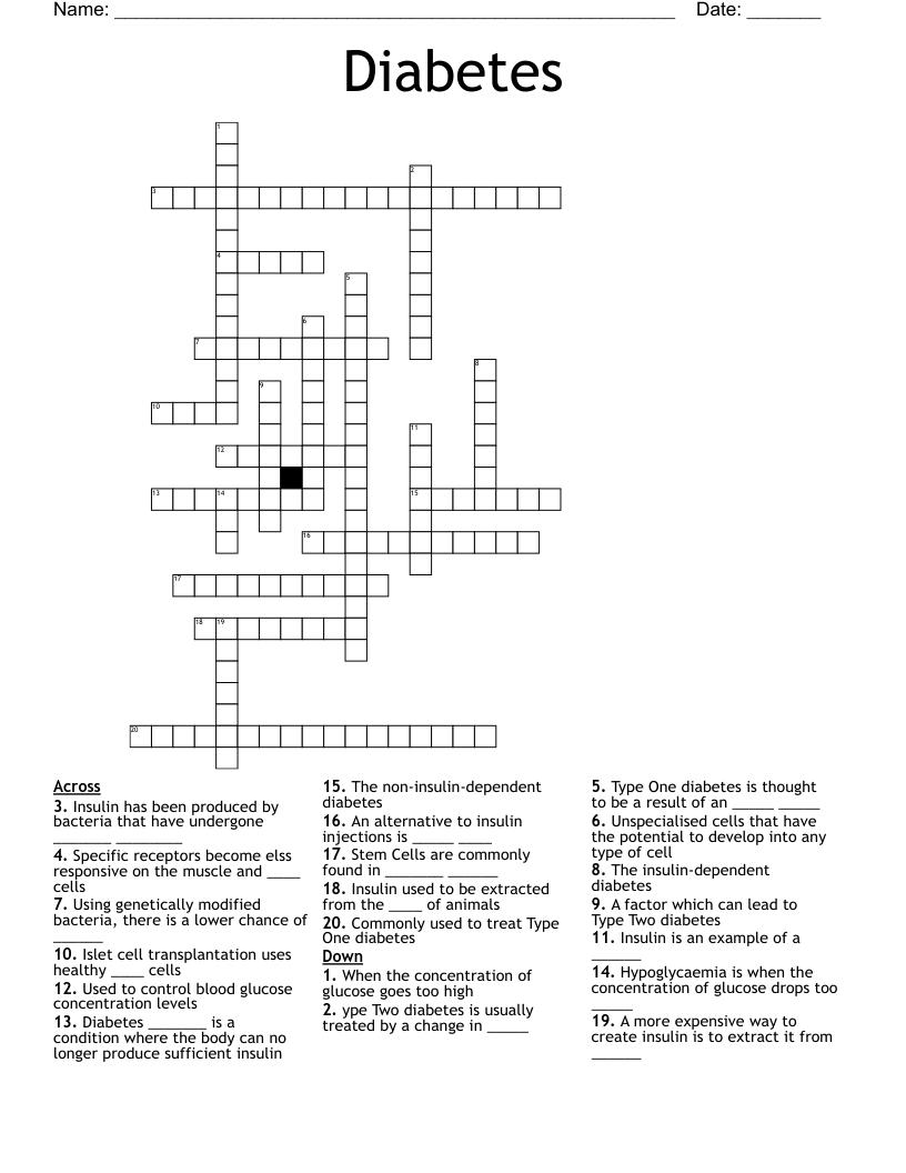 Diabetes Crossword