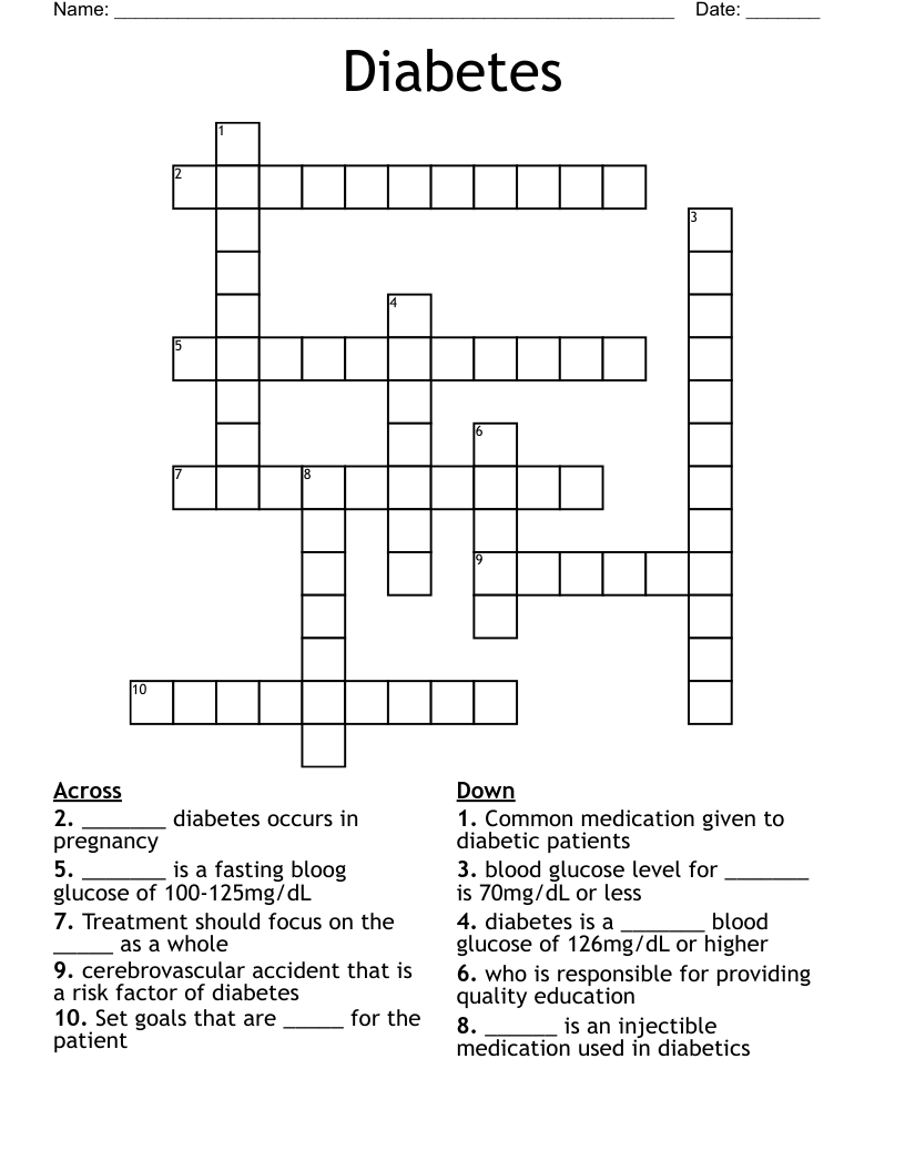 Diabetes Crossword